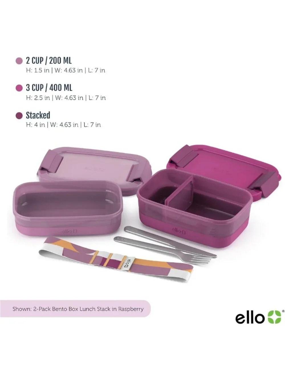 Airtight Bento Box Set - 2-Pack Plastic Food Storage Containers, BPA-Free